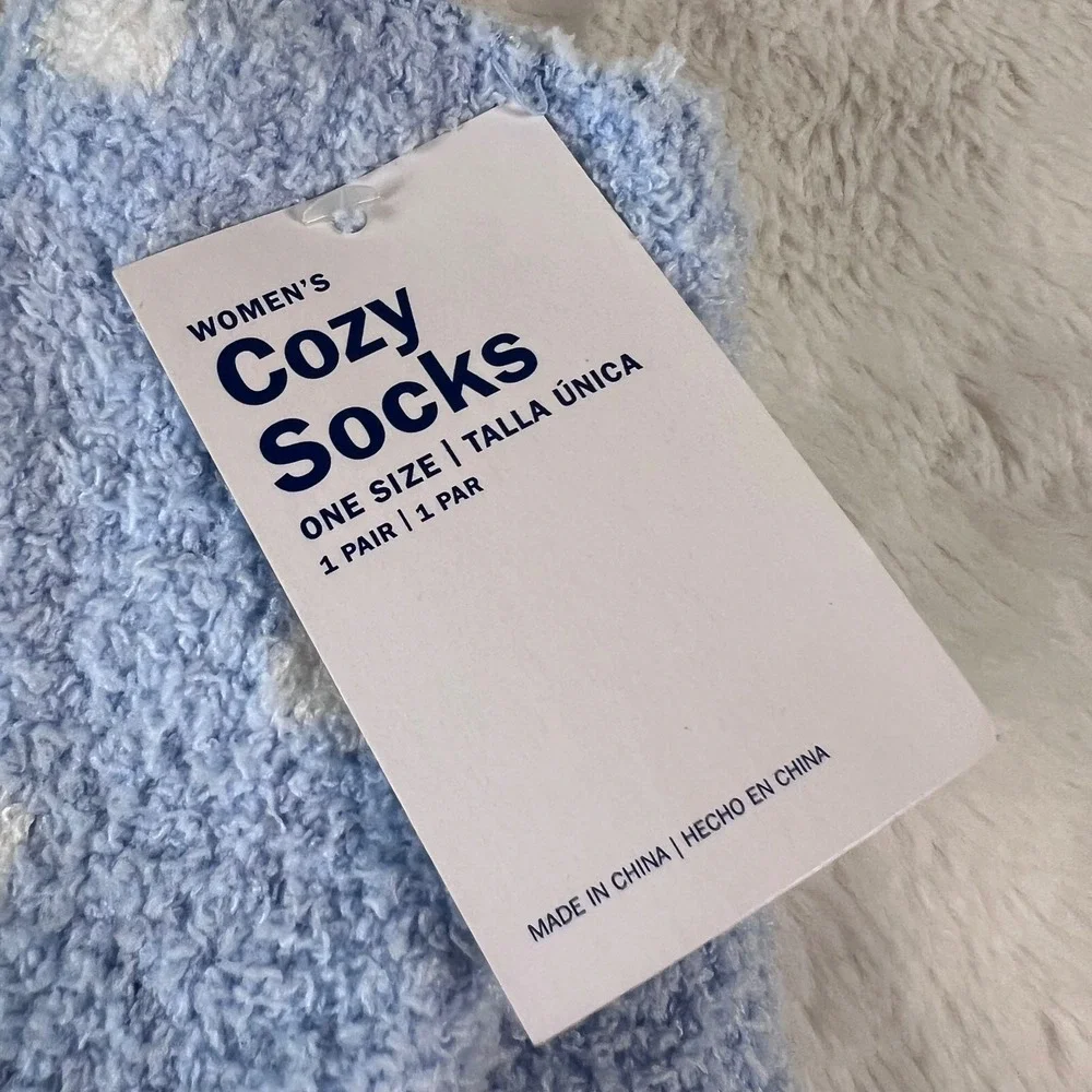 Old Navy Womens Cozy Socks Blue Penguin Polka Dot One Size Fuzzy Winter New